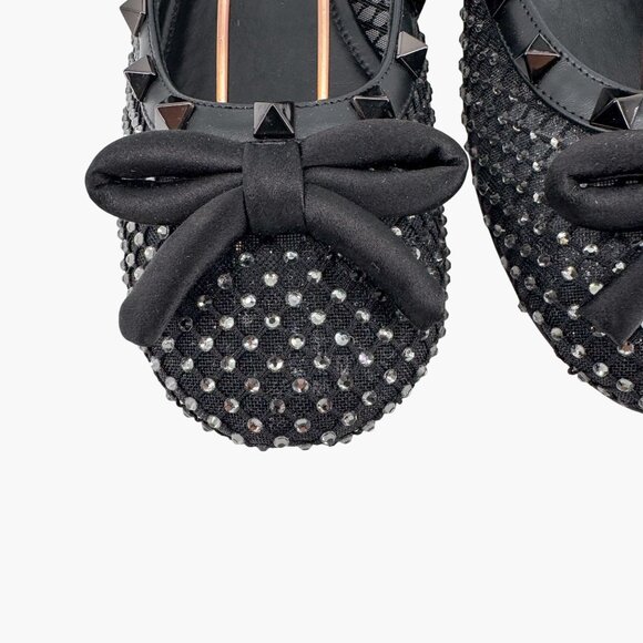 Valentino Garavani Rockstud Mesh Crystal Ballet Flats Black Size 37.5 US 7.5 - Picture 6 of 15